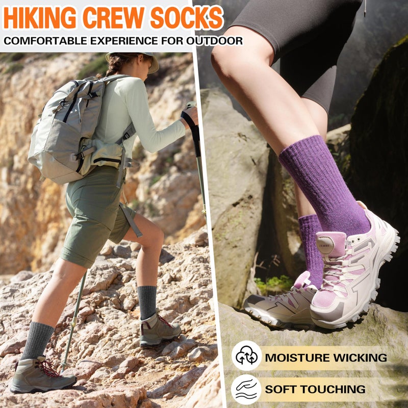 Sandsuced Merino Wool Socks for Women Hiking Warm Winter Thick Boot Thermal Cozy Crew Work Soft Ladies Socks Gift 5 Pack Stocking Stuffersï¼ˆ Purple/Blue/Black/Grey/Dull Greyï¼‰ - Image 3